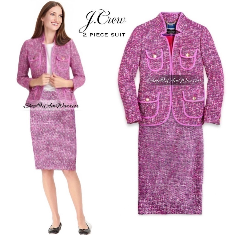 J.Crew fuchsia lady tweed jacket + pencil skirt 2 piece suit *shop@iamwarrior - Picture 3 of 16